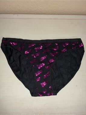 Victoria's Secret Black Bikini Briefs with Pink Tag Signature Print NEW